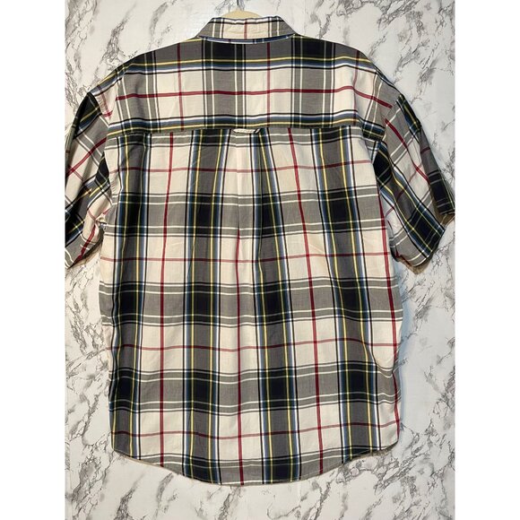 Chaps Ralph Lauren Men's Plaid Short Sleeve Shirt L 100% Cotton Blue - Picture 2 of 4